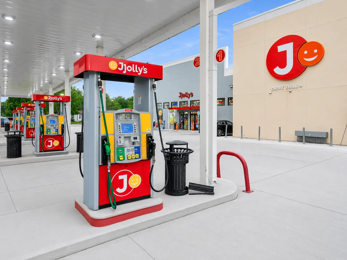 A JJolly's fuel pump under the canopy in River Oaks, Texas