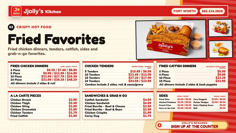 Fried Favorites menu board at JJolly's