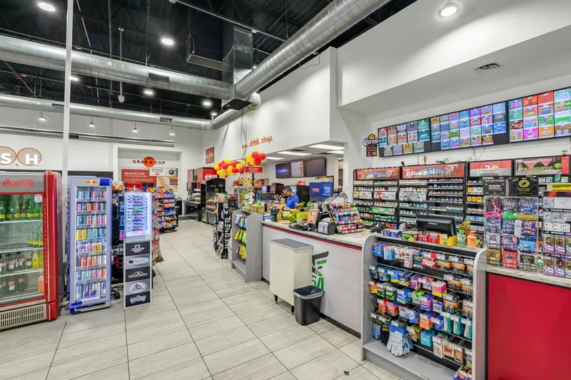 Checkout counter with lottery display
